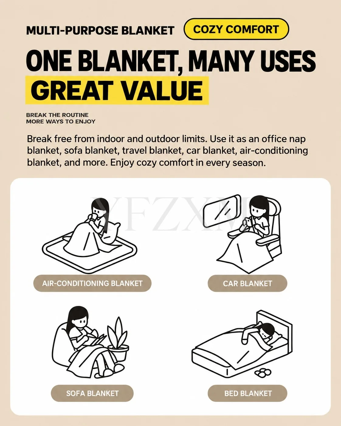 Thick Warm Wide Striped Flannel Blanket Solid Color Soft Fluffy Plush Throws for Sofa Bed Office Travel Multifunctional Blanket