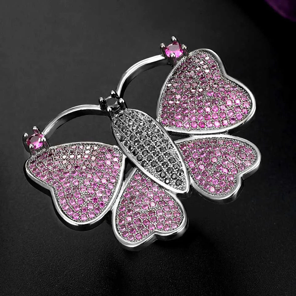 

Zlxgirl Four color AAA Cubic Zironia butterfly finger Ring Brand Unisex wedding Bridal ring anel women couple gift free ship