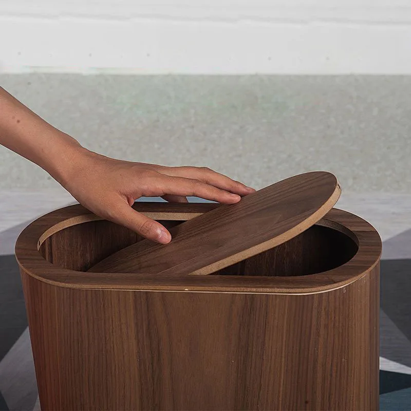 Nordic Stitched Wooden Trash Can Household Living Room Bedroom Kitchen Toilet Gap Super Narrow Creative Paper Basket Walnut Wood