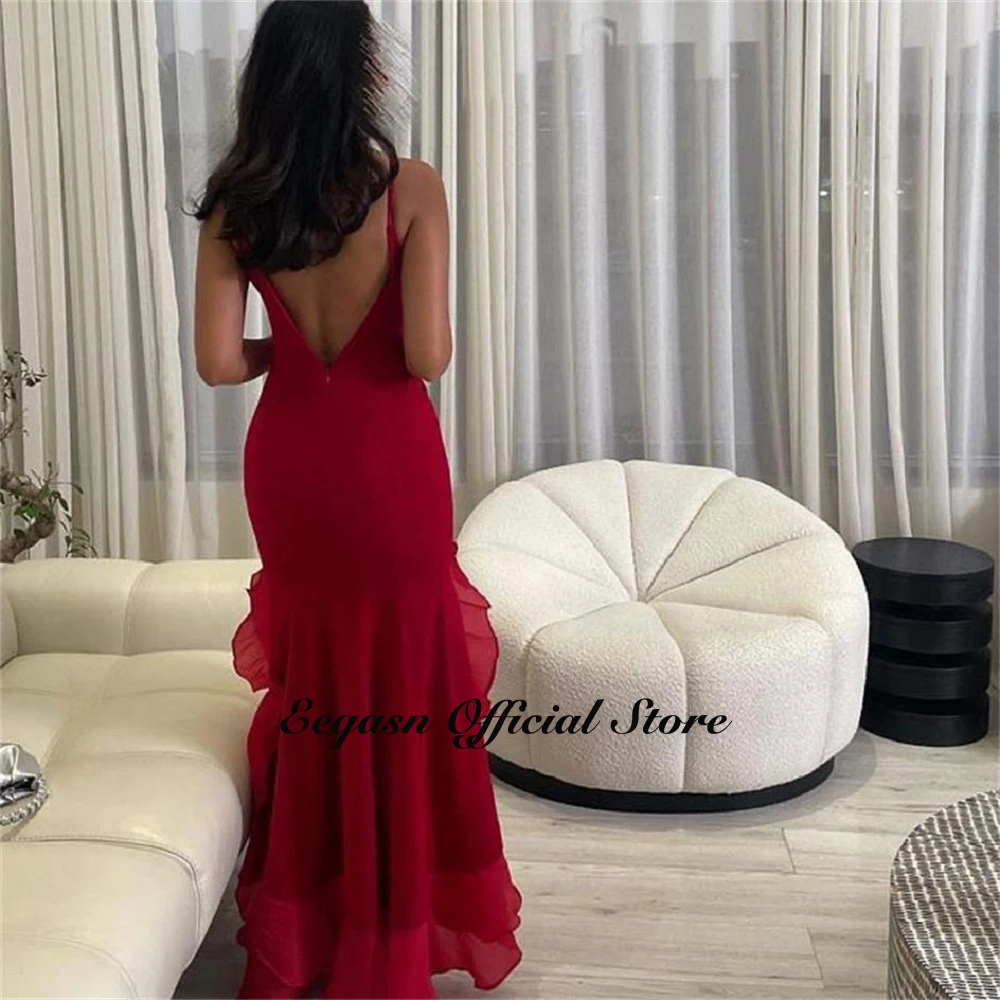 Elegant Floor Lenght فساتين سهره فاخره Saudi Red Mermaid Prom Dresses Customized Ruffles Formal Evening Gown Vestidos De Noche