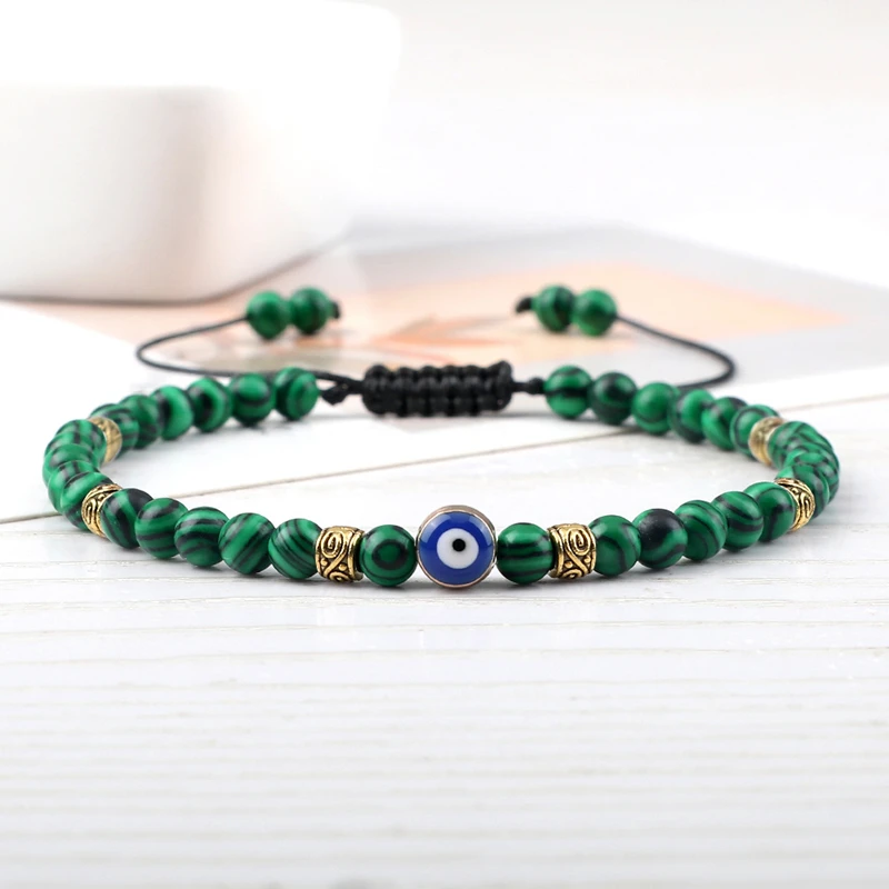 Czarna kamień lawowy bransoletka Evil Eye dla mężczyzn damska pleciona regulowana koraliki w kolorze Tiger Eye bransoletka Yogo moda biżuteria