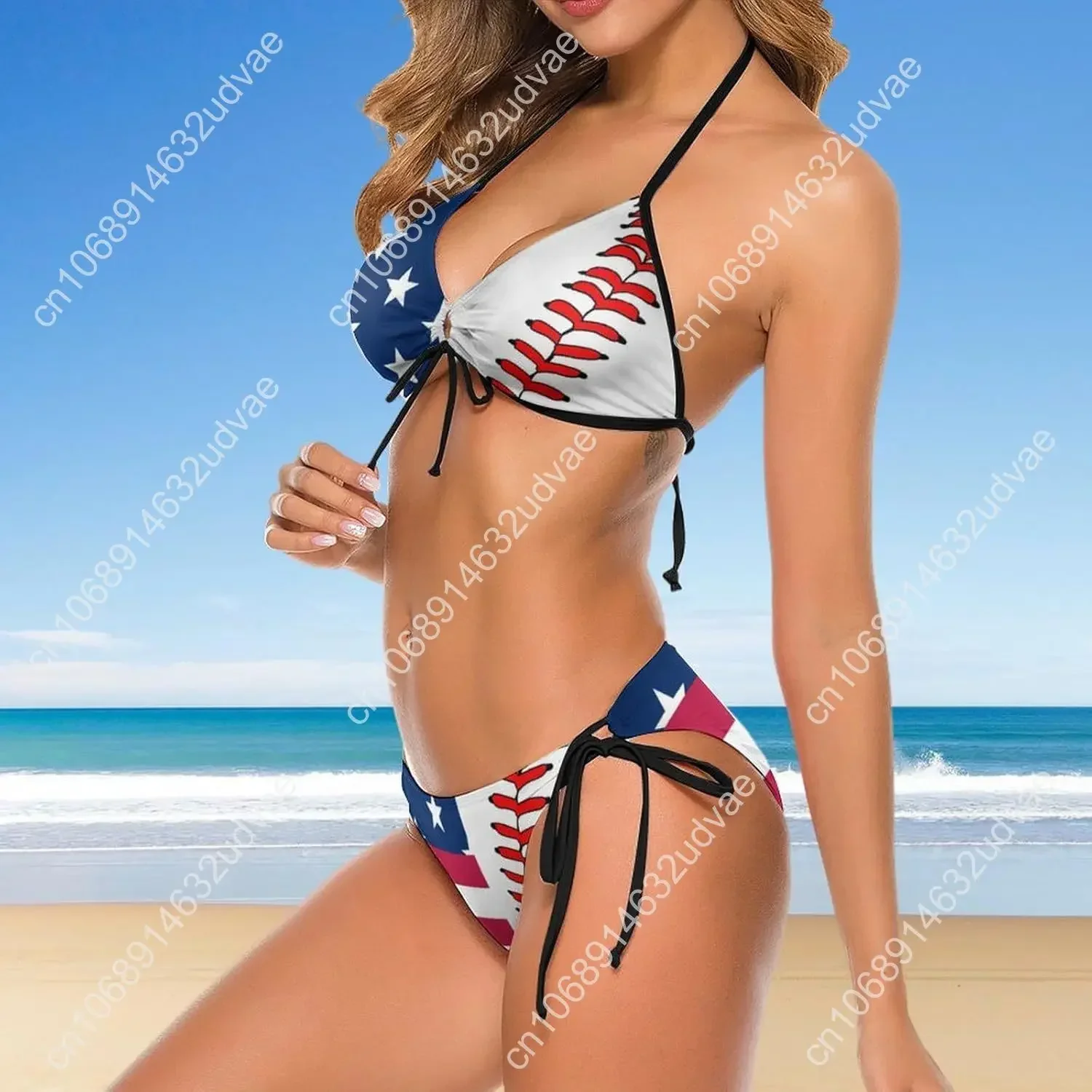 Conjunto de biquíni com bandeira de Porto Rico PR com sutiã e triângulo de tiras para mulheres