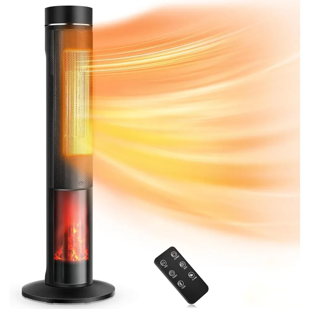 

36" Space Heater, 1500W PTC Electric Heater, 4 Modes & Adjustable Thermostat, 3D Flame, 12H Timer, Oscillating, Remote Control