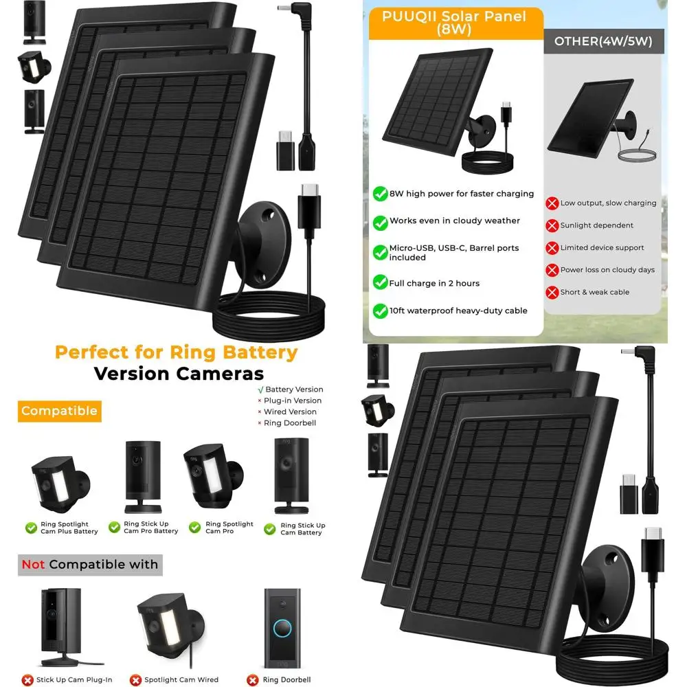 3-Piece Outdoor Security Camera Kit, Waterproof, 10ft Cable, Compatible with Battery-Powered Cameras