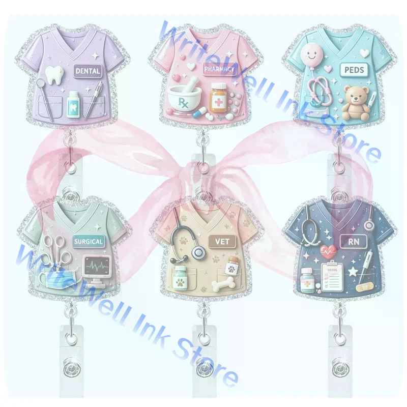 Glitter Nurse Uniform Badge Reel Rotatable Retractable Clip ID Card Holder For  Staff Hospital Work Identification