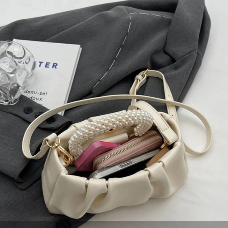 2023 Trend Beading Texture Handbag Women Aesthetic Designer Artistic Pleated Square Bag All-match Mini Shoulder Crossbody Bag