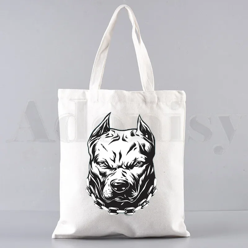 Pitbull Grafik Cartoon gedruckt Leinwand Umhängetasche weibliche Harajuku lustige große Kapazität Öko Umwelt Shopper Tasche