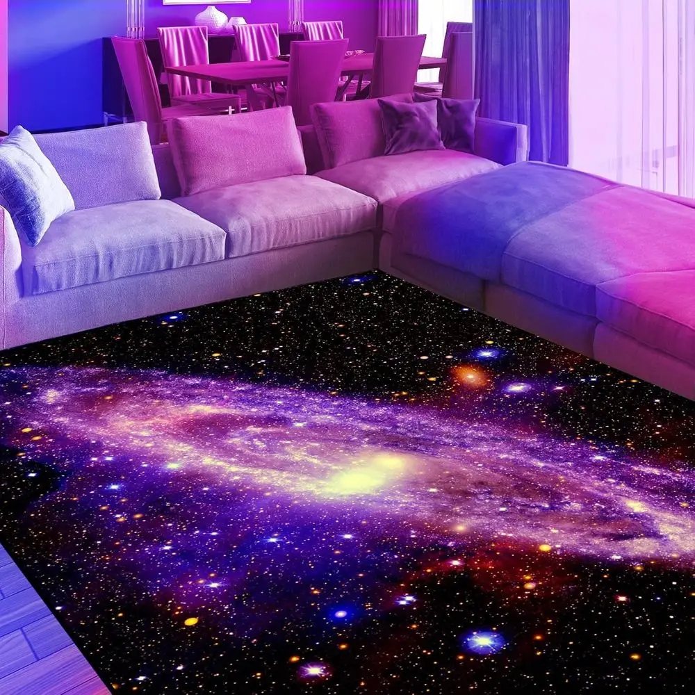 

Glow-in-the-Dark Space Nebula Rug, 70x47 Inch, UV Reactive Starry Night Sky Mat for Kids & Women