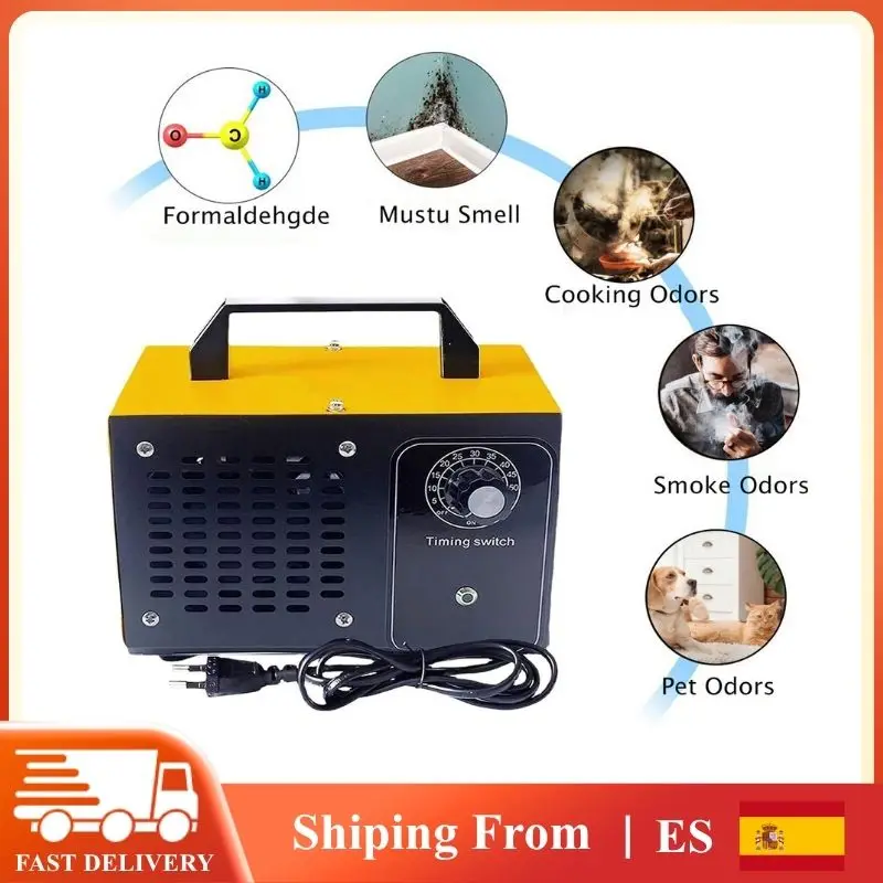 Generador de Ozono de Acero Inoxidable 60000mg/h, Máquina de Ozono con Temporizador, Purificador de Aire Ajustable, Eliminador de Olores Domésticos, Limpiador de Formaldehído