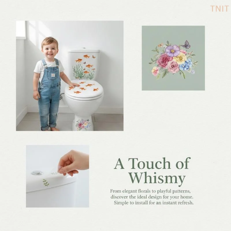 [J] Floral Toilet Sticker Waterproof Bathroom Wall Sticker Toilet Lid Sticker Self-Adhesive Removable Decals Home Decor