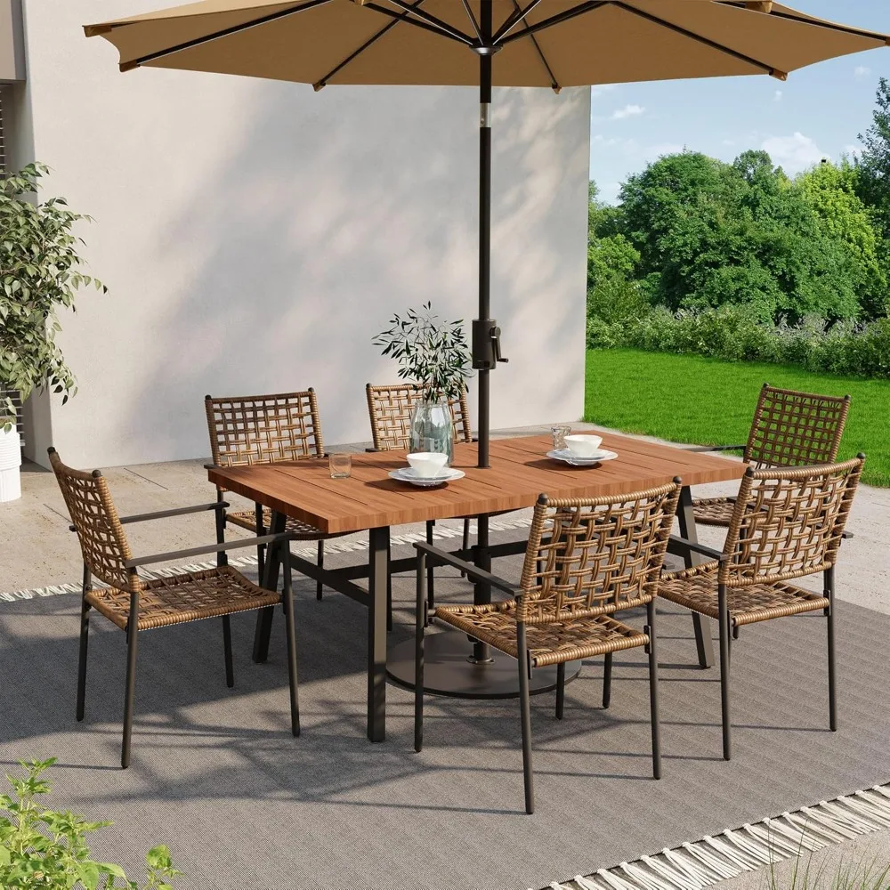 

Outdoor Patio Dining Set 7 Pieces,Outdoor Rattan Dining Table and Chairs Set with Metal Table and Umbrella Hole,Patio Furniture