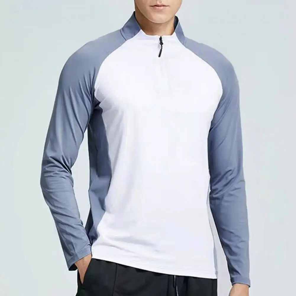 Męska koszulka sportowa z półokrągłym zamkiem błyskawicznym T-shirty treningowe Fitness Trening na siłowni Bluza kompresyjna Bieganie Piłka nożna Odzież sportowa