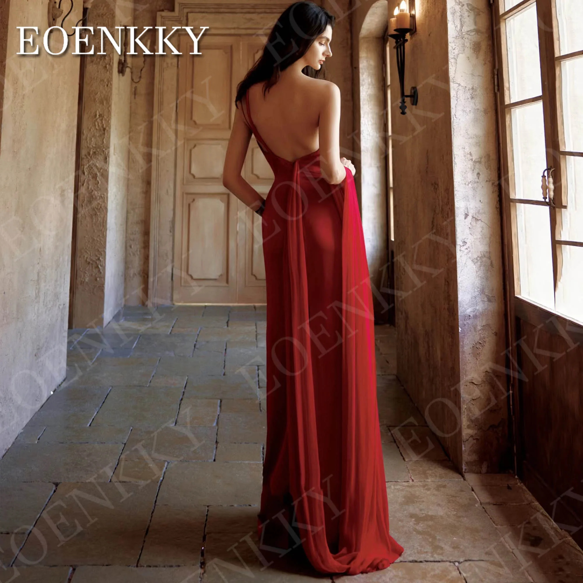 فستان سهرة بكتف واحد من EOENKKY فساتين حفلات من الساتان للنساء حورية البحر مفتوح الظهر أحمر بدون أكمام فستان السجادة الحمراء حسب الطلب كتف واحد فستان المساء فساتين الحزب الساتان للمرأة حورة البحر فتح الظهر الأحمر بلا أ