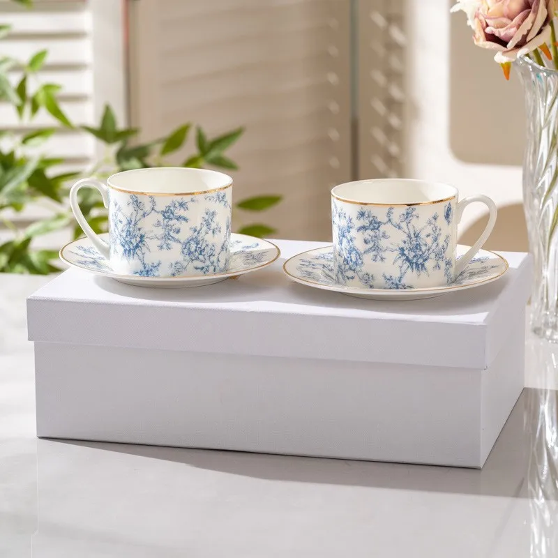 New European Bone China Coffee Cup and Plate Set Combination, Home Water Cup, Office Tea Cup, Best Friend Gift