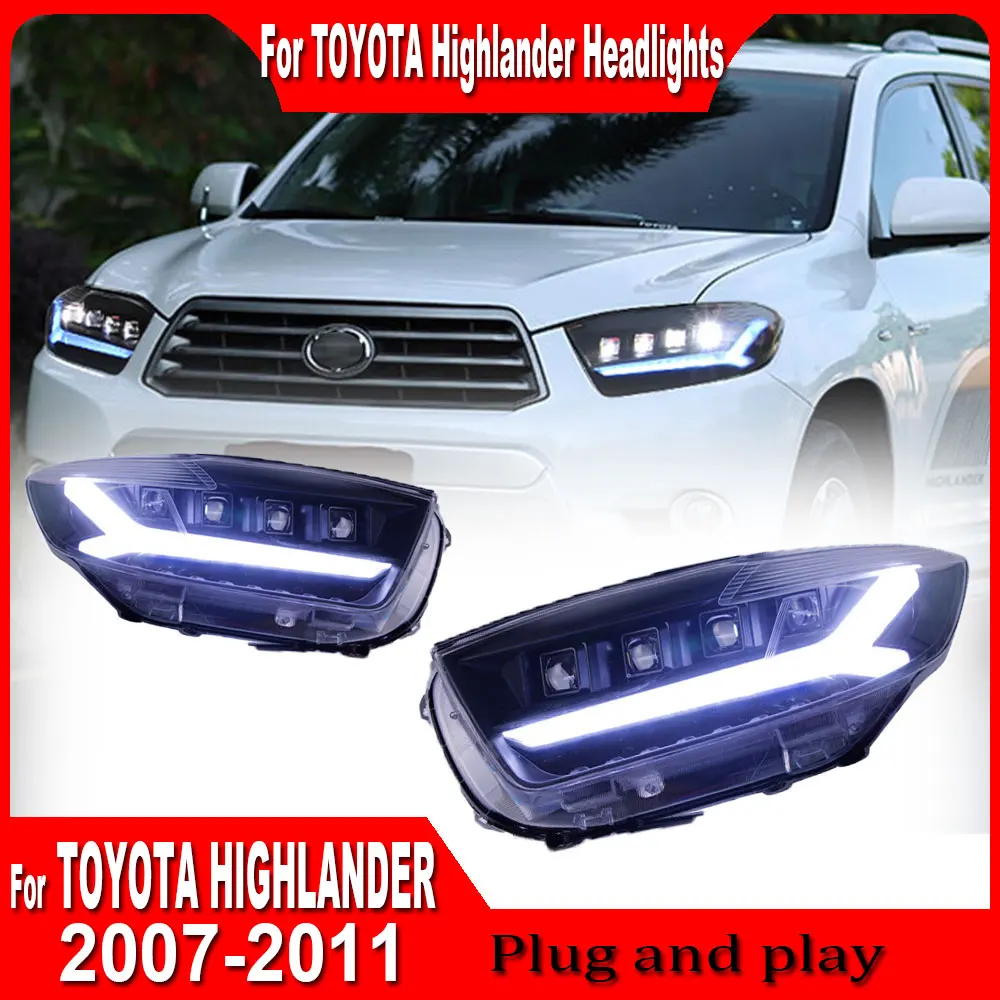 Pair Car Styling Headlights for TOYOTA Highlander 2007 2008-2011 LED  DRL Dynamic Turn Signal LED Lens Auto HeadLamps Assembly