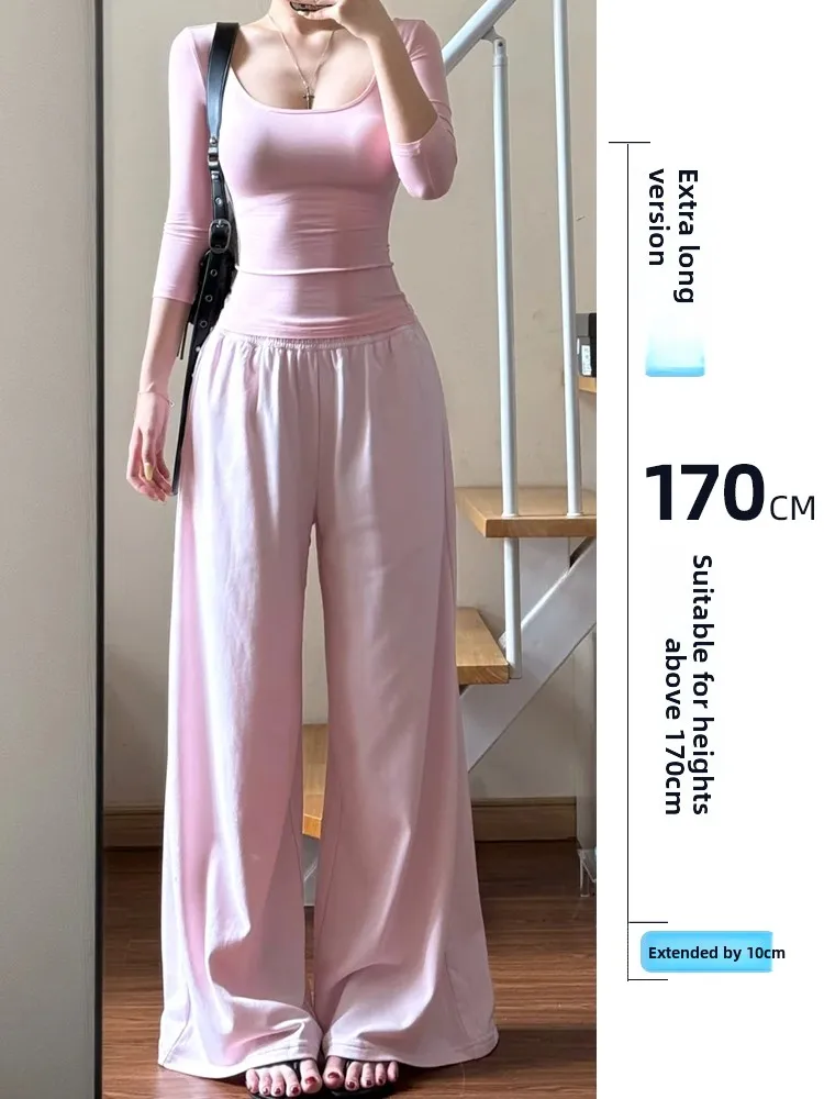 

Свободные розовые спортивные брюки с высокой талией для женщин, прямые повседневные брюки, длинные американские брюки в стиле Hot Girl, осенняя мода, женские брюки