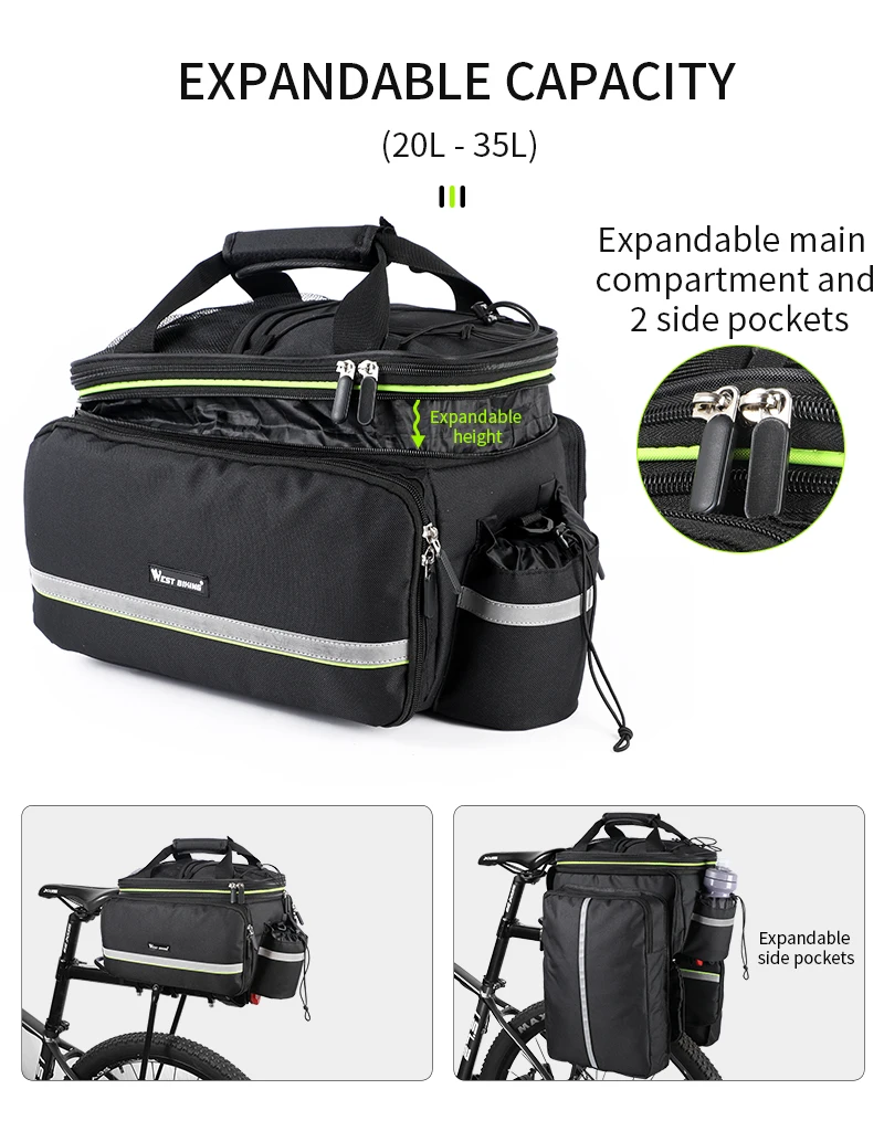 WEST BIKING 3-in-1 wasserdichte Fahrrad-Kofferraumtasche, MTB, Rennradtasche, großes Fassungsvermögen, Reisegepäckträger, Sattelsitz, Packtaschen – Detail 10