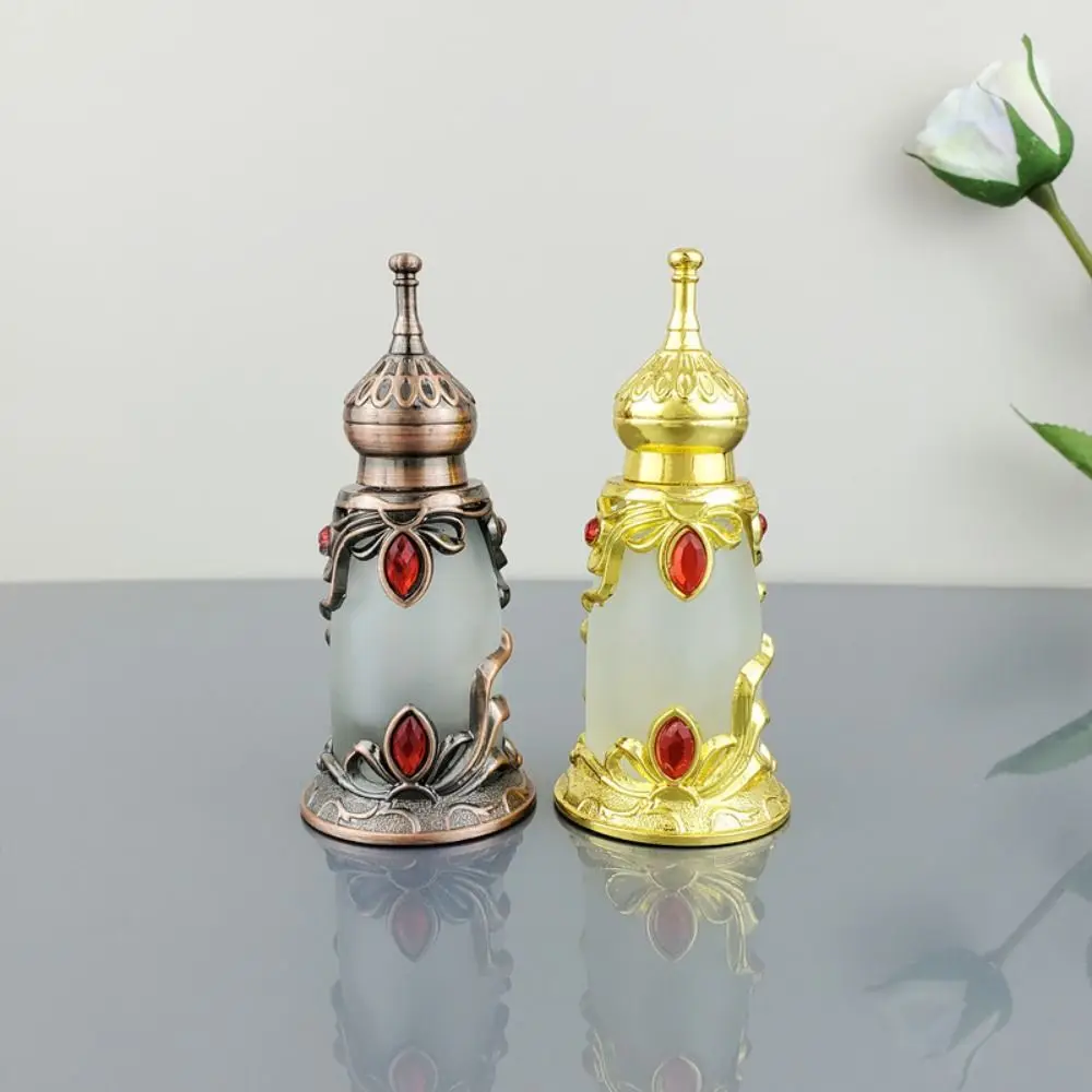Portable Refillable Essential Oil Bottle Antiqued Retro Container 12ML Alloy Empty Dispenser Diffuser Middle Eastern
