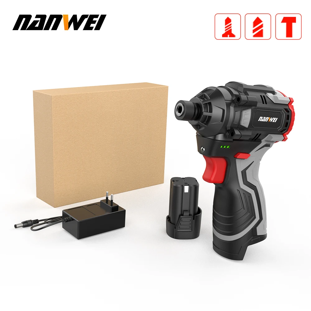 NANWEI 16.8V Brushless Lithium Ion Mini Impact Driver 140N.M Handheld Home Screwdriver Electric Screwdriver