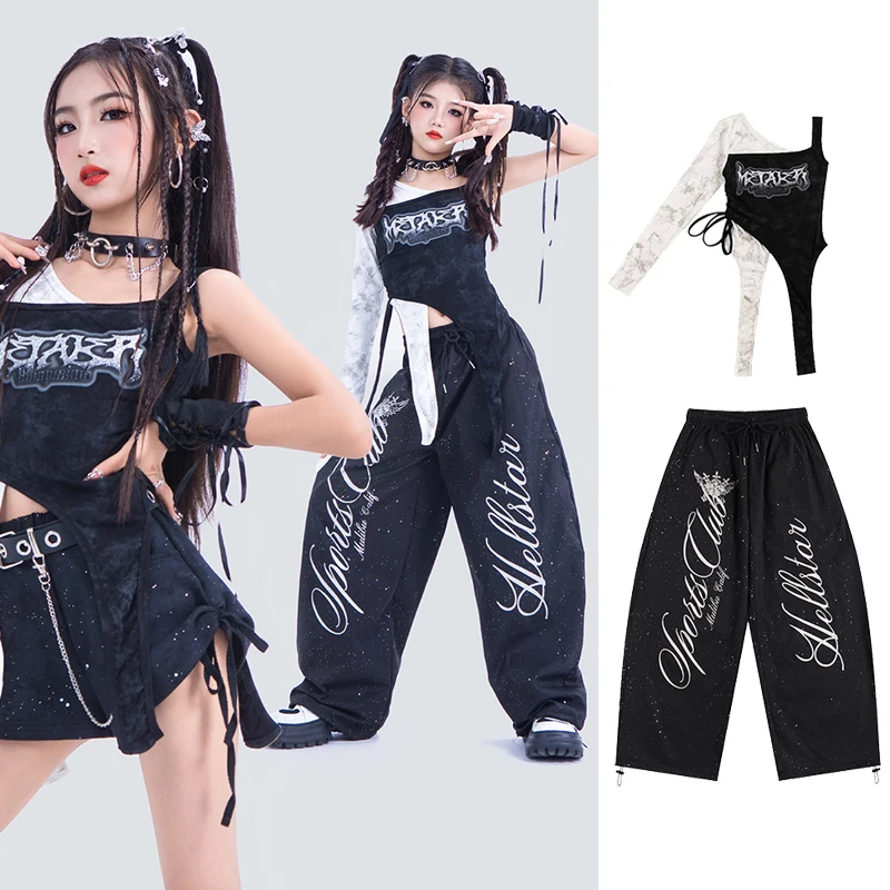 

2025 Children Jazz Dance Performance Costumes For Girls Group Crop Tops Loose Pants Sreetwear Hip Hop Dance Rave Clothes XH3887