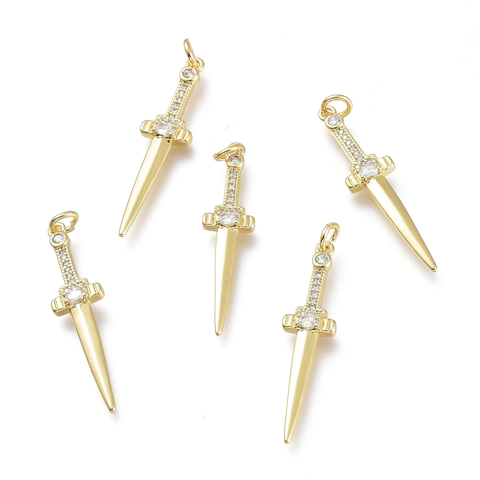 10pcs Cross Sword Charms Brass Micro Pave Clear Cubic Zirconia Pendants with Jump Rings for Bracelet Necklace Jewelry Findings