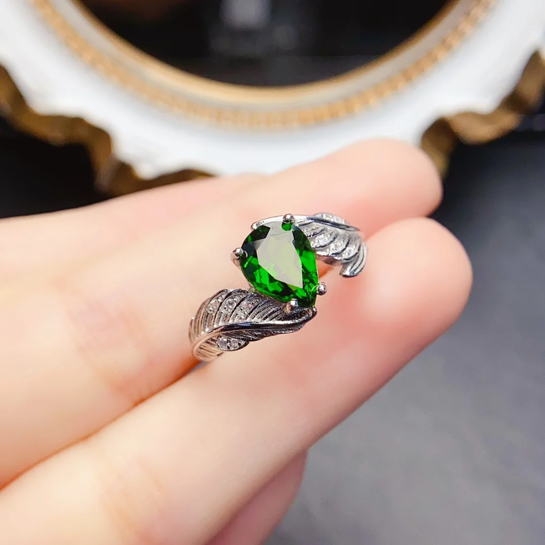 FS 7*9mm Natural Diopside/Olivine Ring S925 Sterling Silver Fine Fashion Charm Weddings Jewelry for Women MeiBaPJ Certificate