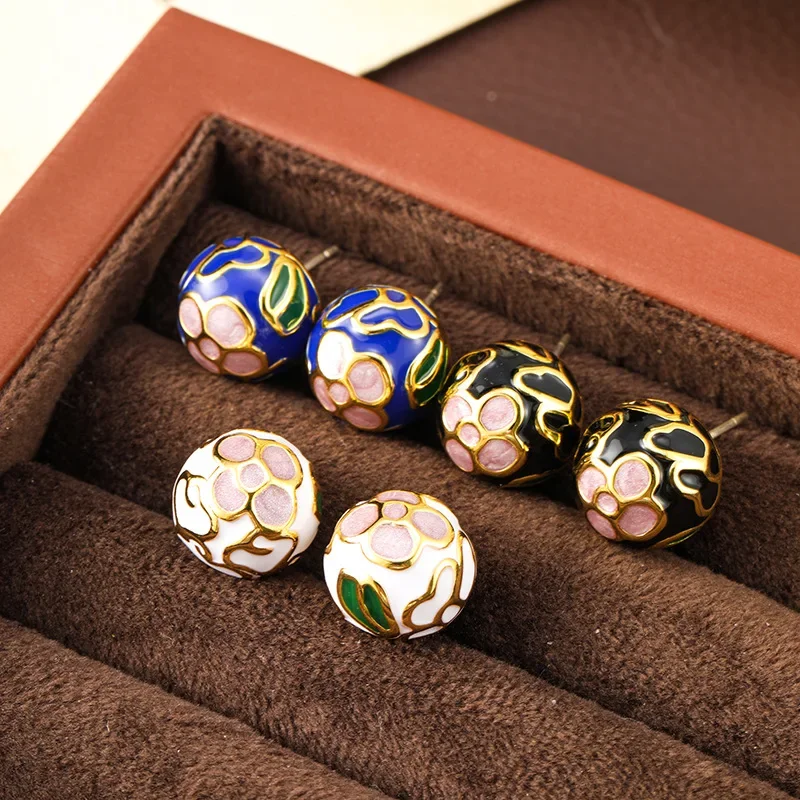 

Trend enamel glaze engraved hemisphere temperament exquisite design fashion stud earrings