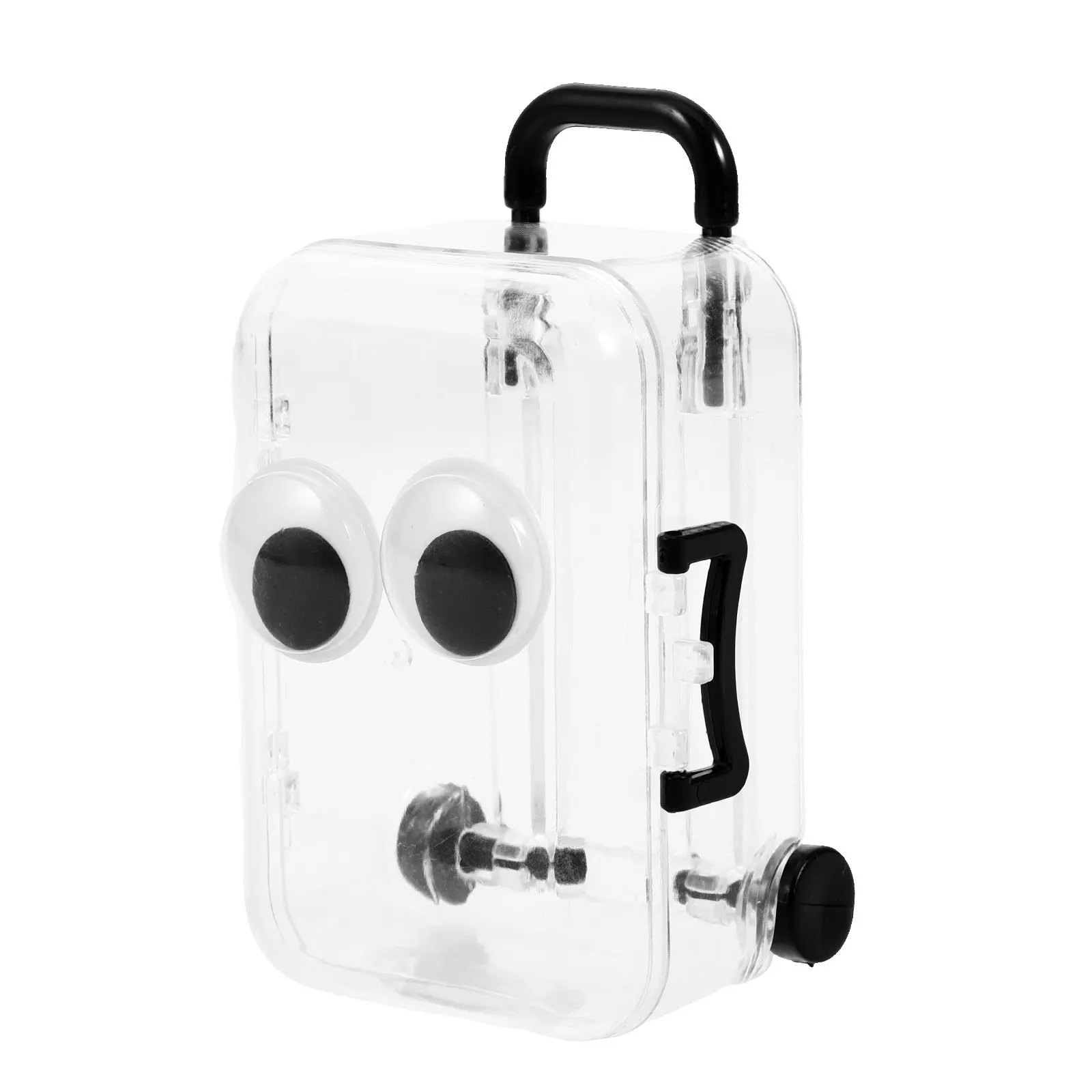 Ultra Small Clear Luggage Style Jewelry Case with Movable Wheels and Detachable Compartment Sturdy Plastic Jewelry Organizer