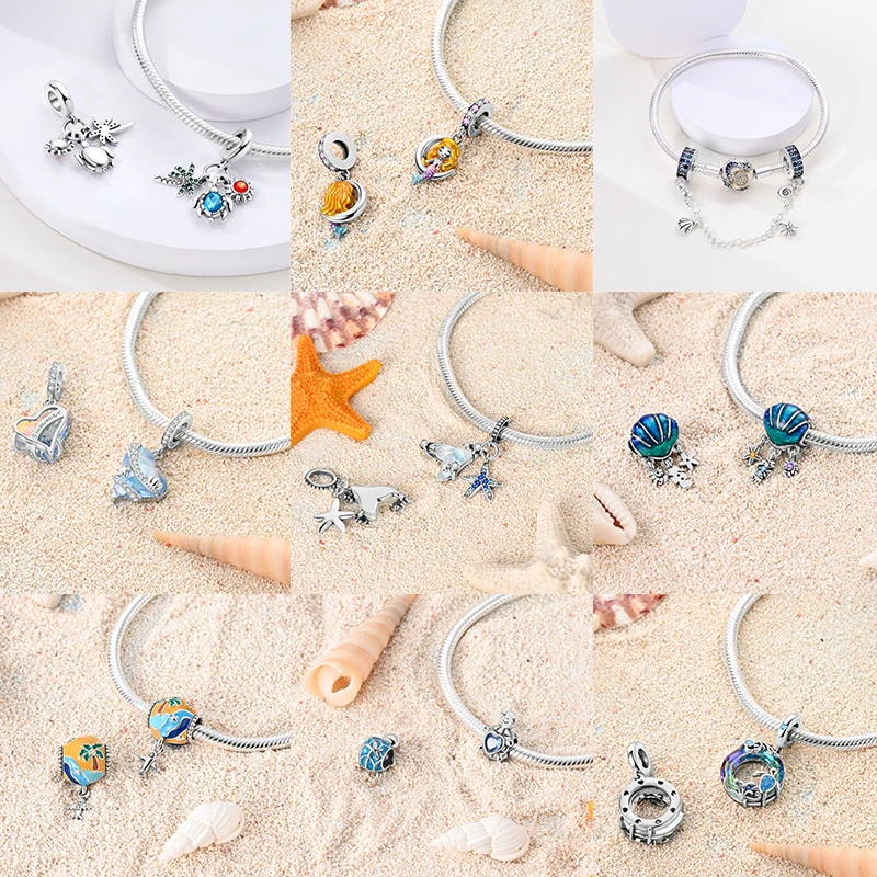 925 Sterling Silber Ozean-Tier-Charm-Perlen Wal Delfin Oktopus Meeresschildkröte Seepferdchen Krabbe Hummer DIY Armband Halskette Geschenk – Detail 4