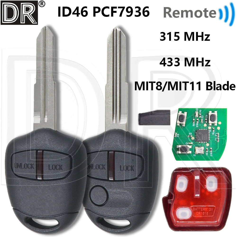 Great ID46 PCF7936 315/433MHz MIT8/MIT11 Car Remote Control Key For Mitsubishi Outlander ASX Lancer Triton Lama Pajero Shogun