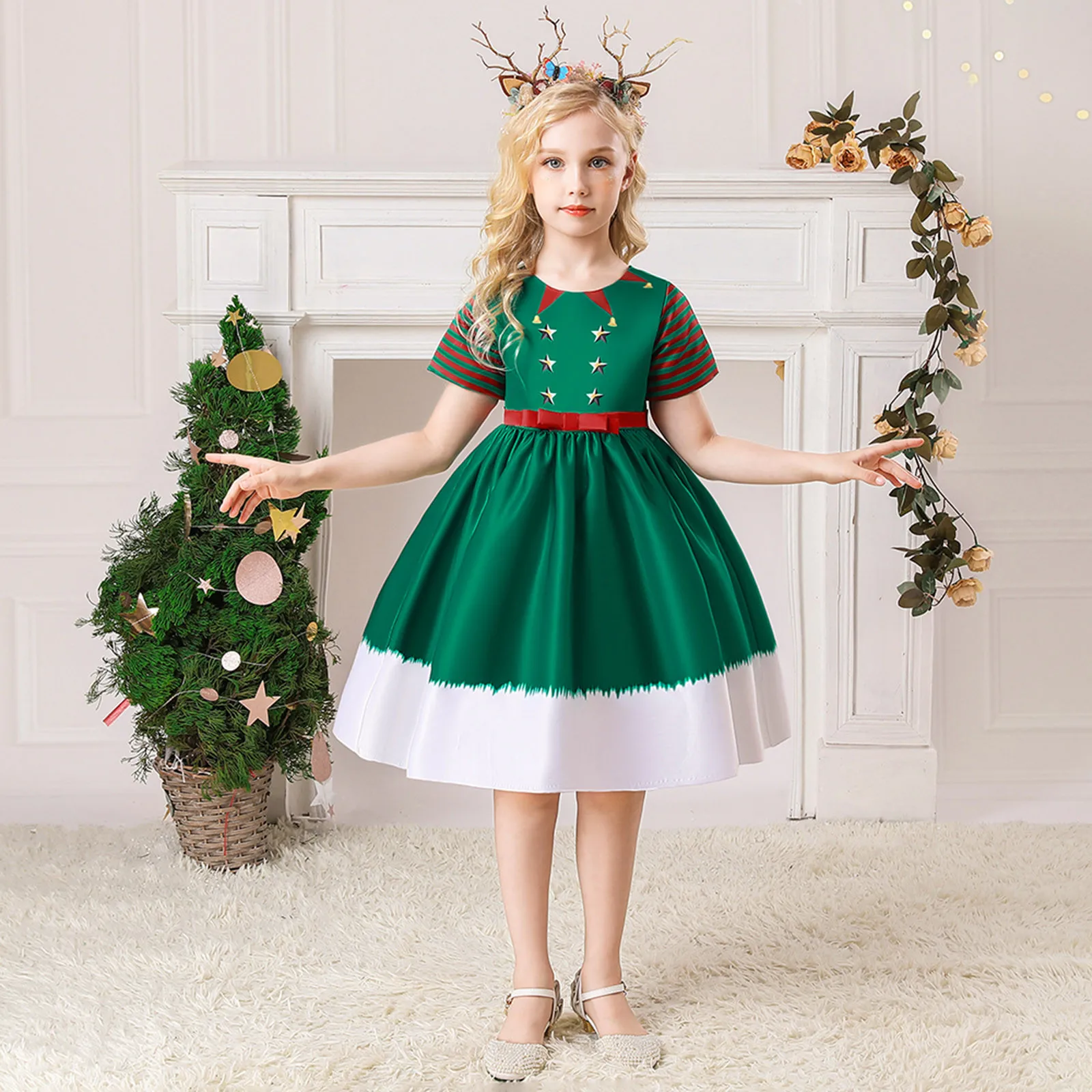 

Christmas Party Girls Dresses Santa Claus Snowflake Snowman Carnival Cartoon Deer Bell Princess Dress Kids Birthday Prom Costume