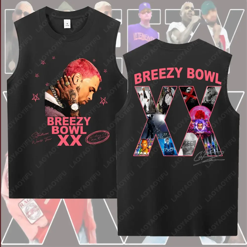 Chris Brown Breezy Bowl XX Tour 2025 Mercancía oficial Estilo Hip Hop Camisetas sin mangas para hombres y mujeres Camiseta sin mangas de algodón de verano