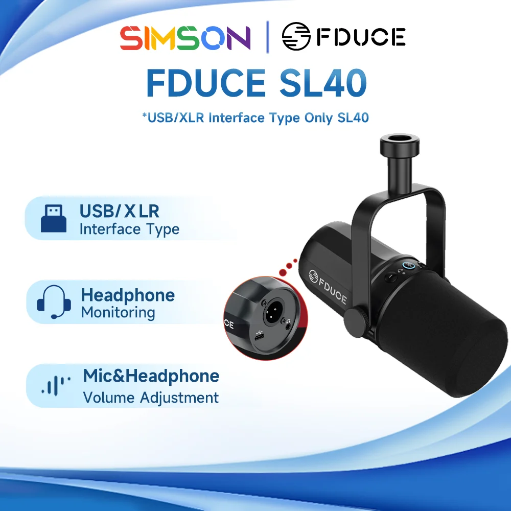 

FDUCE SL40X/SL40 USB/XLR Dynamic Microphone With Built-in Headset Output & Sound Insulation,For Podcasts,Games, Live Broadcast