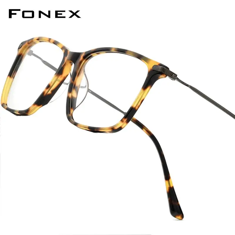 FONEX Acetate Titanium Glasses Frame Men Brand Design Vintage Retro Square Eyeglasses Women Spectacle Japanese Eyewear 85668