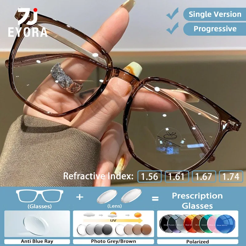 

Очки для чтения EYORA для женщин, узкая оправа, увеличенный размер, для близорукости и дальнозоркости, с защитой от синего света, прогрессивные фотохромные линзы