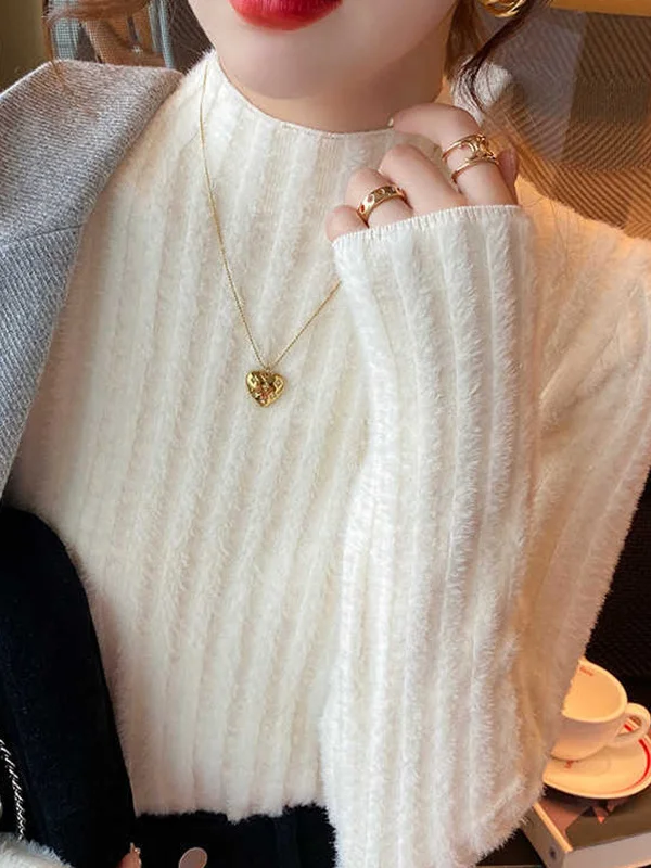 

Thiened Faux Fur Knitted Sweater Women's Base irt f High Collar Inner Wear Spring 2026 Ele Sle Soft Texture Ci...