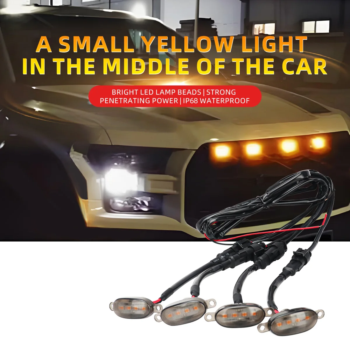 

4 in 1 LED Car Grille Front Light Smoked Strobe Light Daytime Running 4SMD 12V Yellow White Universal for Truck SUV Ford Toyota