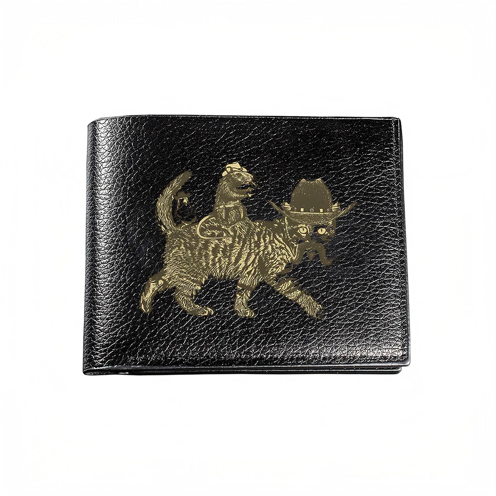 Cowboy Cat Riding Tiger Print Men's Wallet Card Holder Fashion Casual Business Style