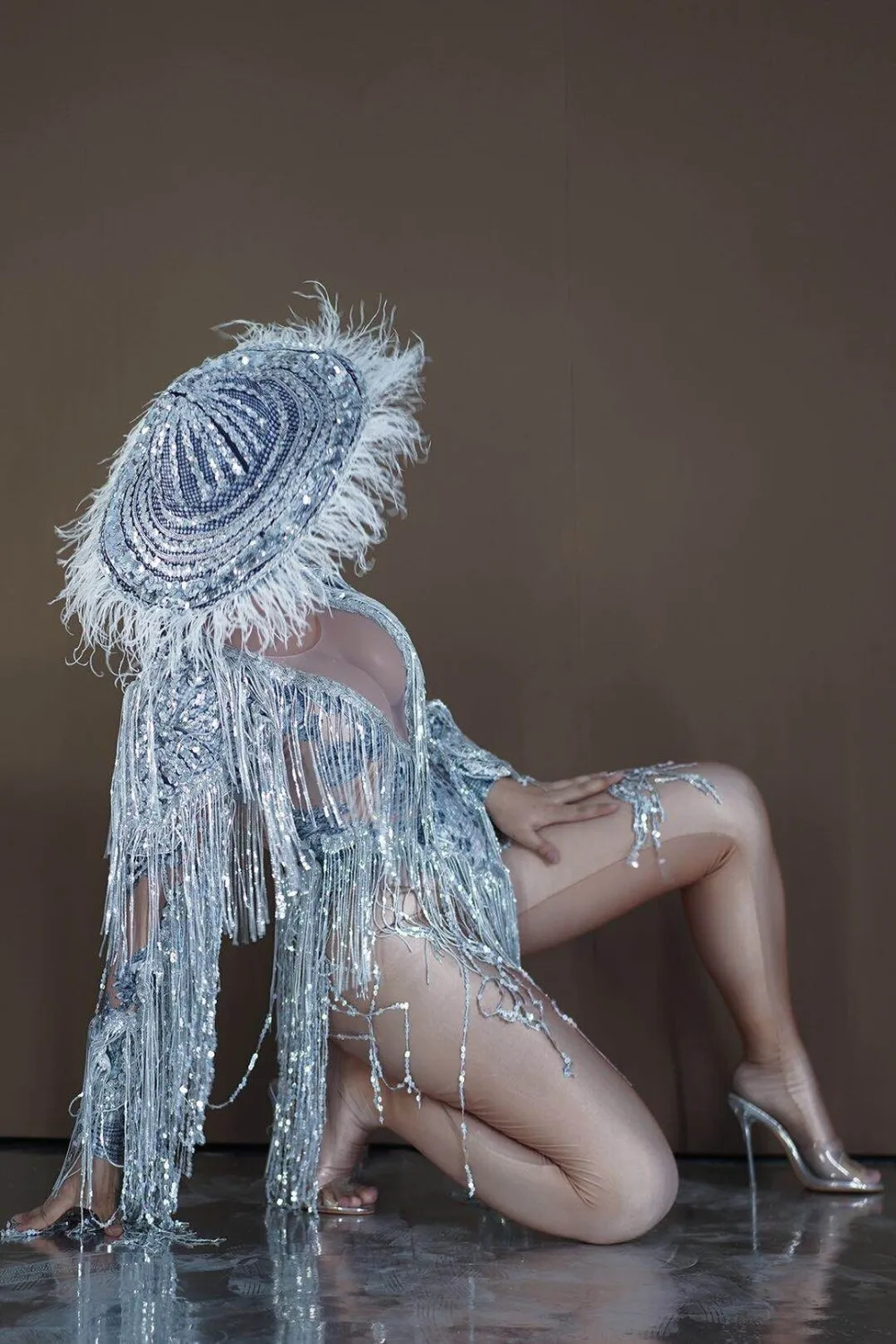 

Сексуальный комбинезон певица, танцовщица, вечерние девушки, сценическое шоу, джазовый танцевальный костюм, наряд с большой шляпой