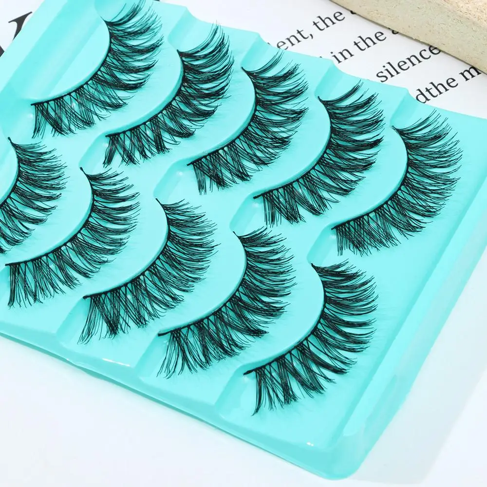 5 Pairs Long Black Handmade Cross False Eyelashes Eye Lashes Makeup Extension