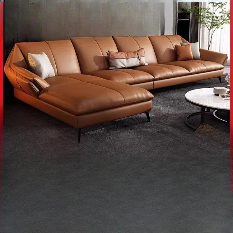 

Leather sofa, Italian minimalist top layer cowhide, modern living room