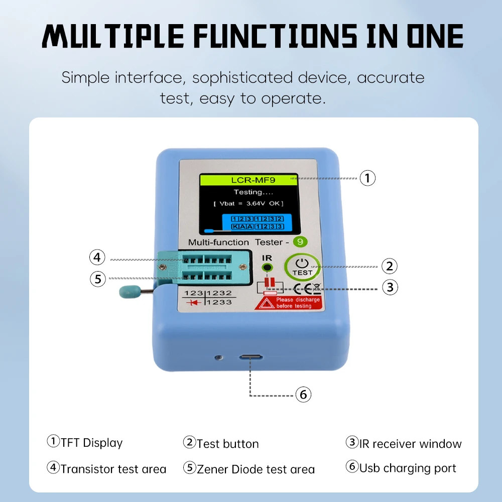 New MF9 Transistor Tester TFT Diode Triode Capacitance Meter LCR ESR Meter NPN PNP MOSFET IR Multifunction Tester Multimeter