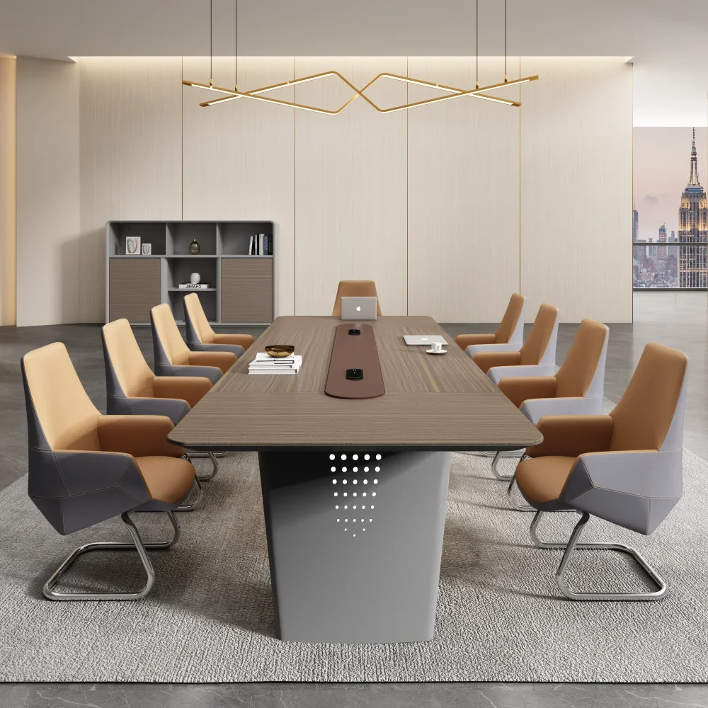 Modern Office สี่เหลี่ยม Executive Boardroom วีเนียร์มัลติฟังก์ชั่นซ็อกเก็ต 8,10,12 ที่นั่งโต๊ะประชุม