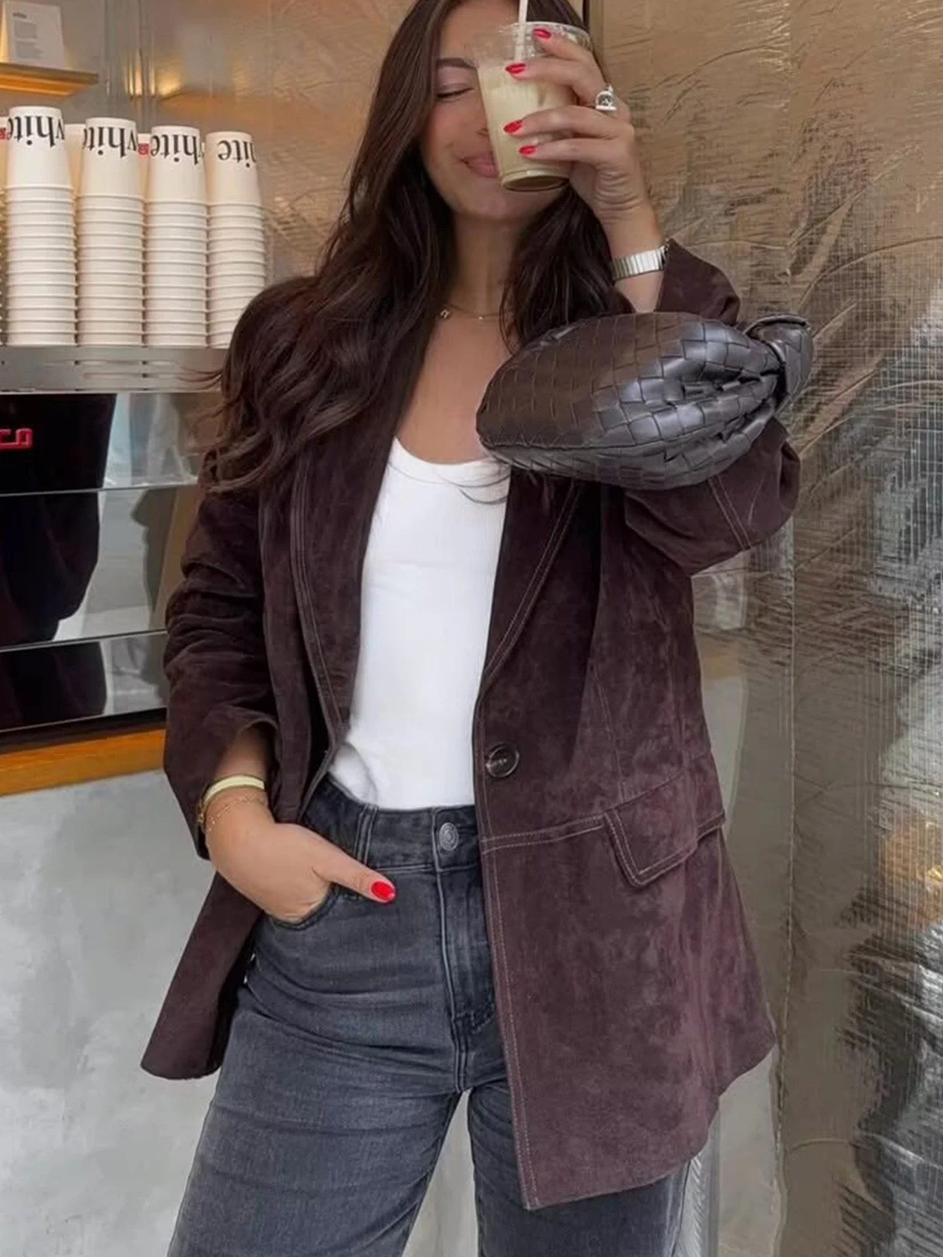 TFMLN 2025, Herbst Frauen Taschen Jacken Retro Straße Damen Volle Hülse Kausalen Mäntel Mode Chic Single Button Lose Outwear