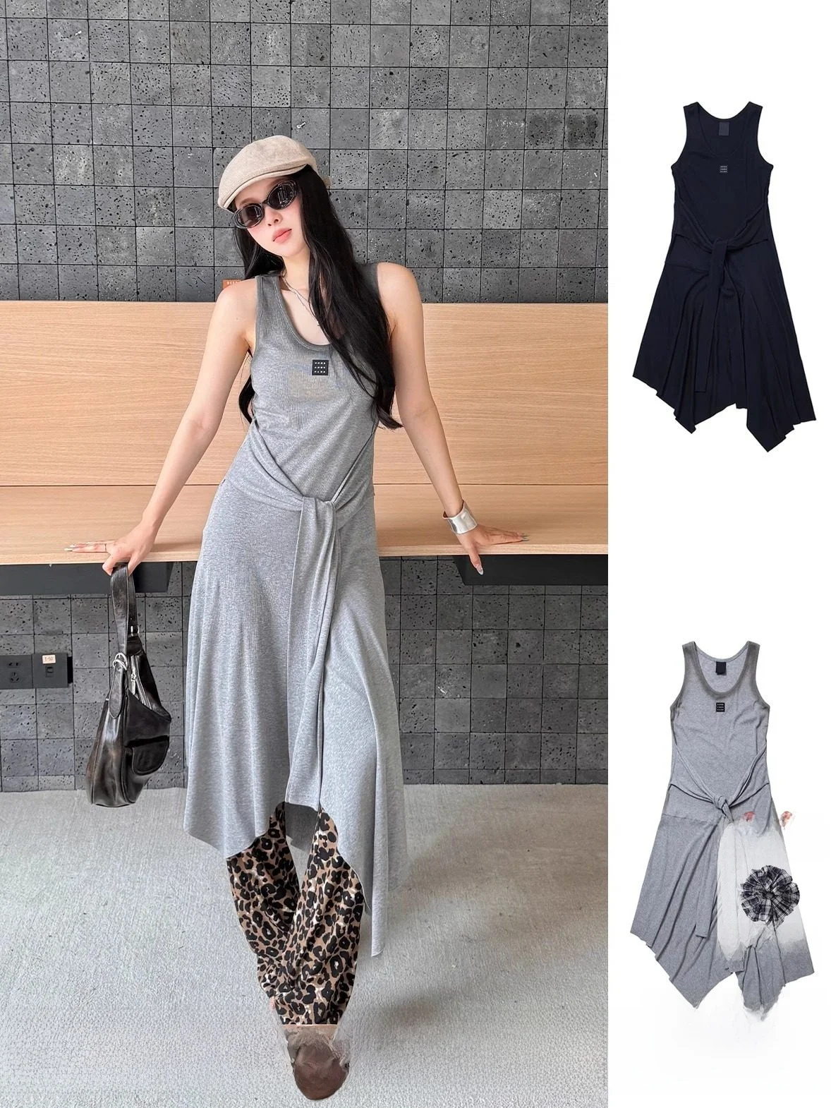 

Брендовый жилет с асимметричным поясом Dr DEARSOCUTE, ручной работы, из бутиковой коллекции, простой, с круглым вырезом, и миди-юбка.