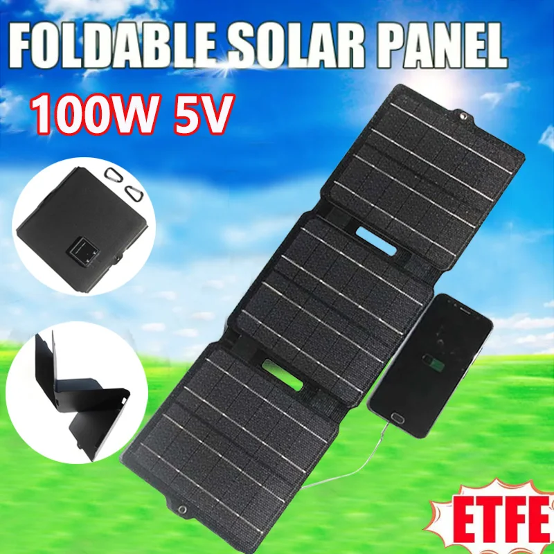 100W Foldable Solar Panel 5V Dual USB ETFE Flexible Waterproof Folding Portable Solar Cells For Phone Outdoor Battery Charge