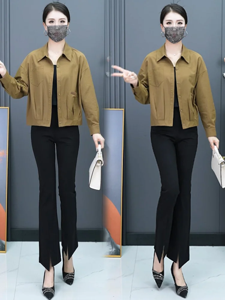 Casual Loose Pure Cotton Jaet Women's Faionable Spring Autumn New Sle Breathable Long Sve  Collar Button up Top