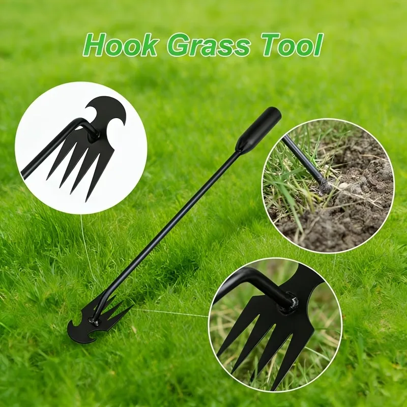 Multi-Functional Gardening Hoe, Dual-Use Extended Handle,Three-Prong Rake Hoe,Soil Turning, Weeding,Loosening,Vegetable Planting