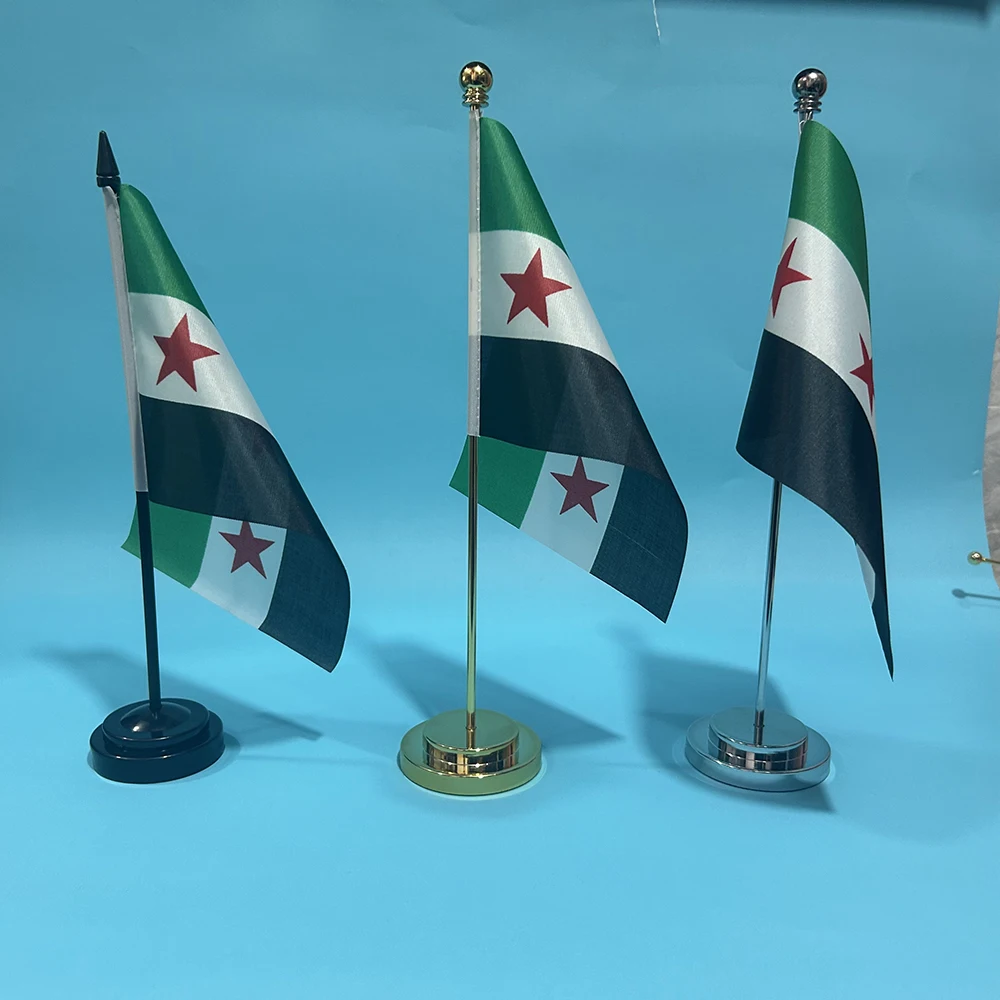 BANDERA DE SKY, bandera de escritorio de oficina de Siria, 14x21cm, la República Árabe siriana, pancarta de tres estrellas, adornos de escritorio, banderas