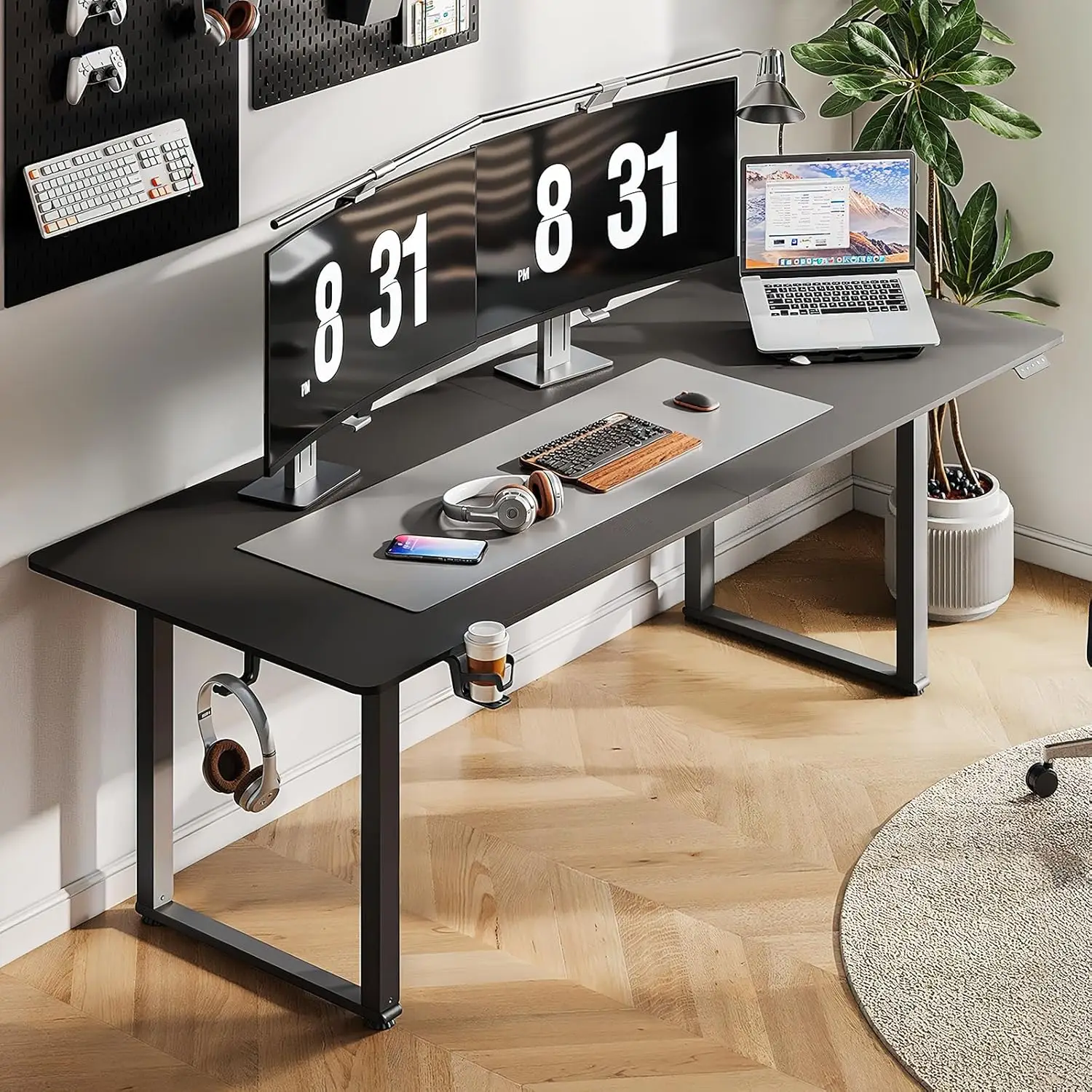 Standing Desk, 55x27.5 Inches Stand Up Desk with 4 Legs, Rectangle Desk with 2 Dual Motor & Memory Controller, Sit Stand Desk Ad